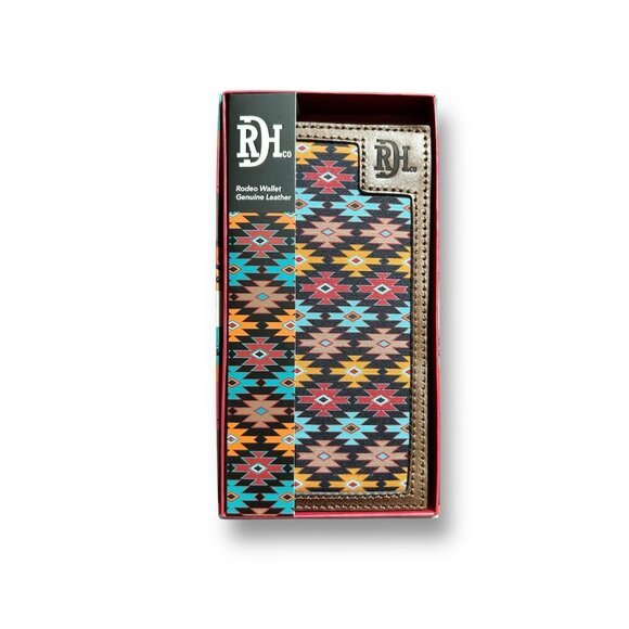 Red Dirt Hat Co Rodeo Wallet Genuine Leather Aztec Print Western Brown Bifold - Picture 2 of 7